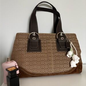 Coach Brown Soho Tote Suede and Canvas bag with leather accents